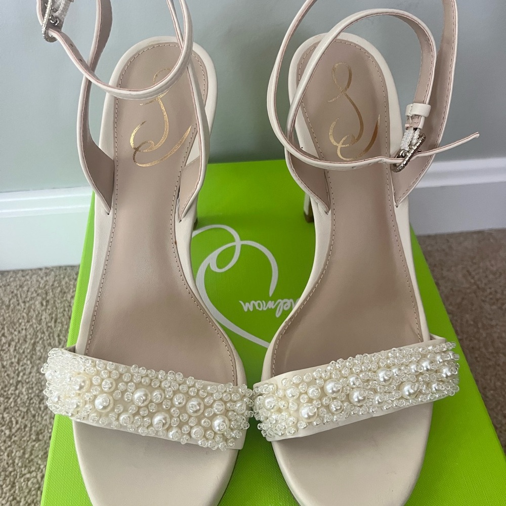 Sam Edelman Pearl Embellished Ivory Heels - Picture 2 of 7